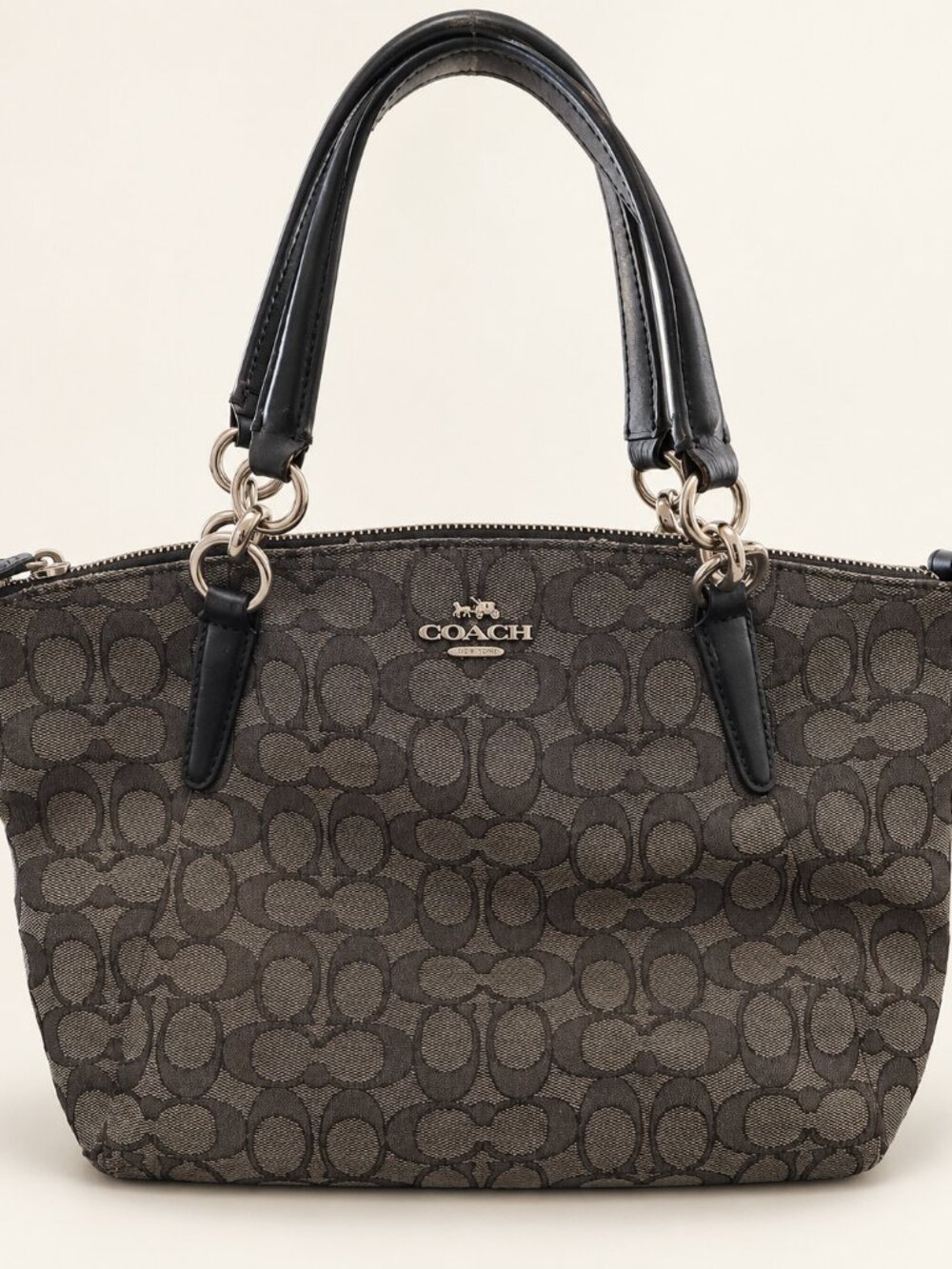 Coach Outline Signature Black & Gray Zip Top Satchel F58283